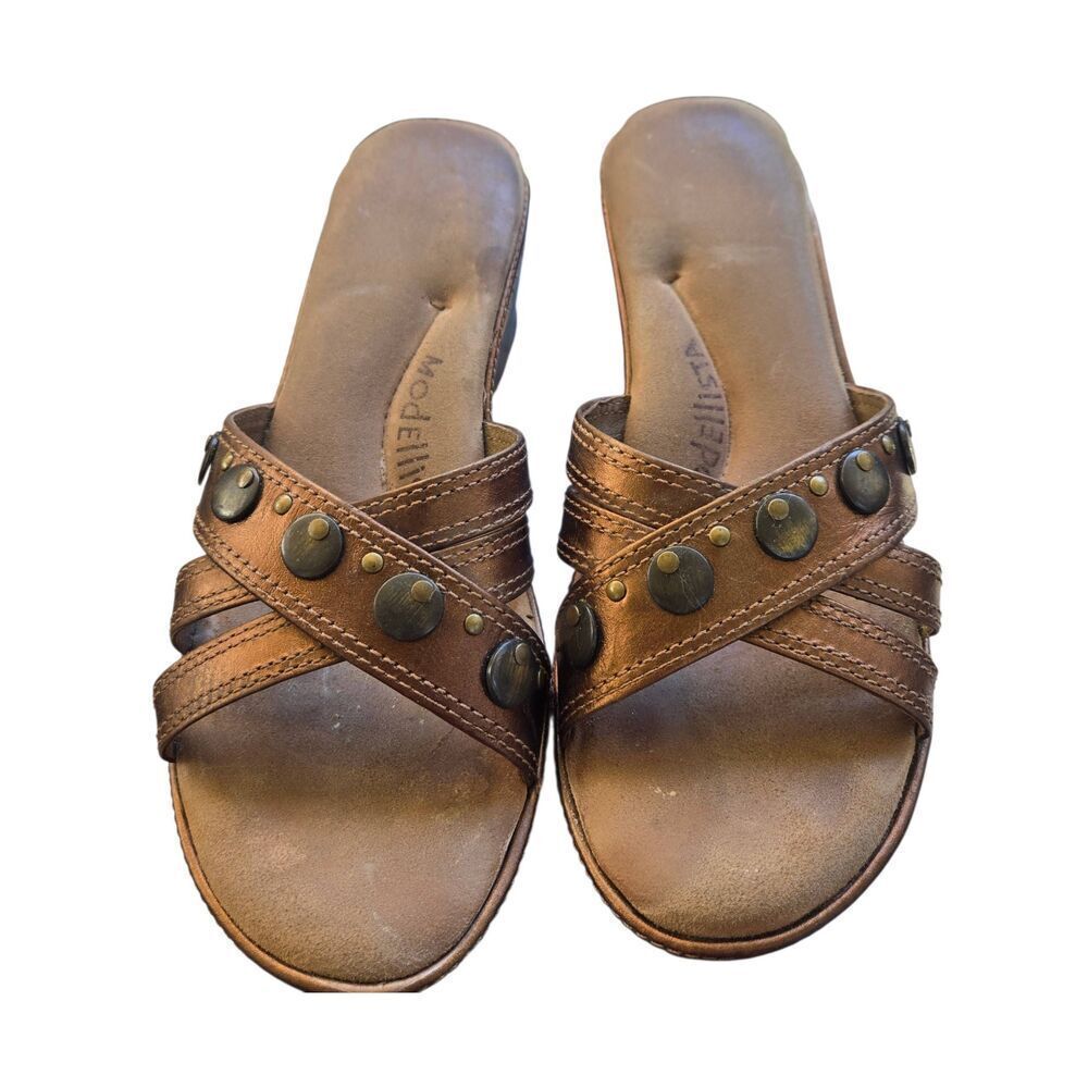 Modellista Vintage Women's Size 7M Bronze Strappy Embellished Wedge Sandal